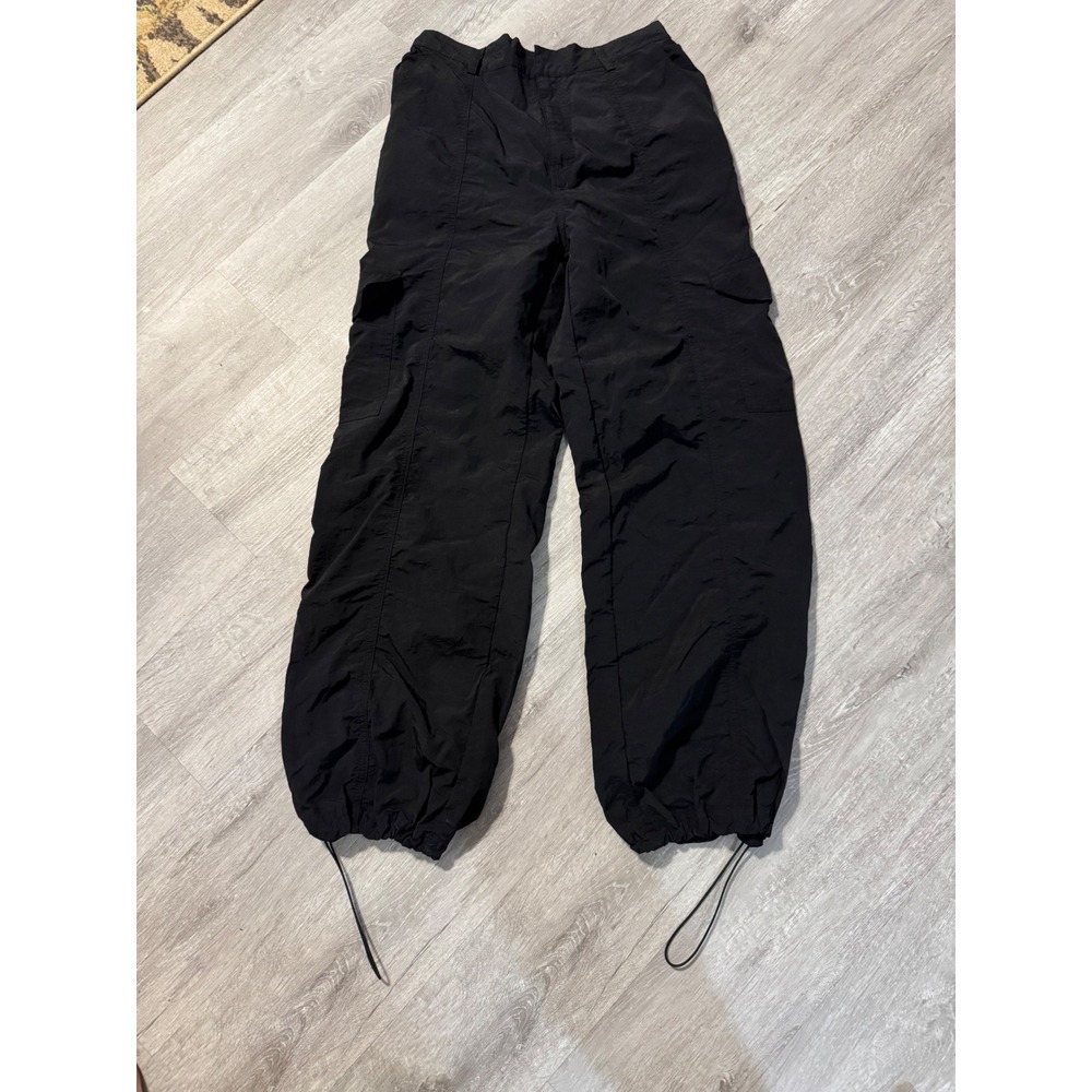 Love Tree Black Cargo Parachute Pants Women Small Baggy Joggers Adjustable Ankle